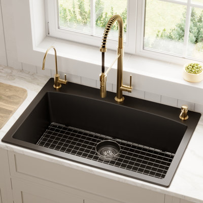 Karran Quartz 33'' X 22'' Single Bowl Top Mount Drop-in Kitchen Sink Kit