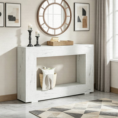 Console de 47 po de style campagnard, canapé d'entrée en bois rustique avec rangement, table d'appoint étroite pour le couloir