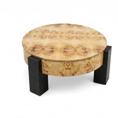 Round Burl Wood Coffee Table with Hidden Storage and Sturdy Legs for Modern Living Rooms