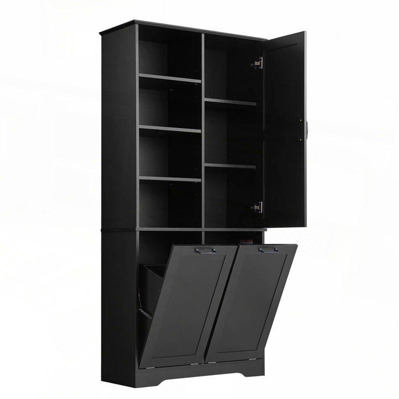 Armoire de rangement pour salle de bain avec portes et tiroirs, Noir, noir, noir, noir