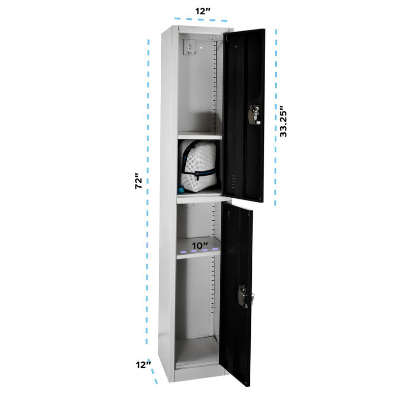 Black Steel 72" Tall Office Storage Locker with 2 Compartments