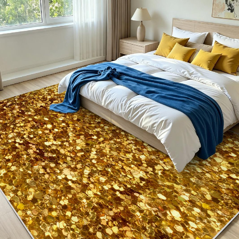 Tapis d'intérieur à paillettes dorés, lavable à la machine, Rectangle 71" x 98"