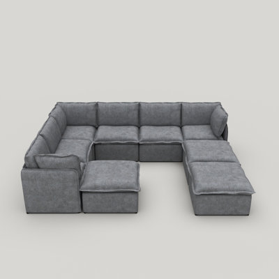 Advait 9-Piece Modular Slipcover Sectional Sofa, Free Combination Sofa with Lightweight Iron Frame & Ottoman