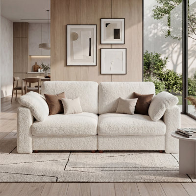 102" Teddy Upholstered Modular Sofa Oversized 2-Seater Cloud Couch With 2 Built-In Storage Side Tables