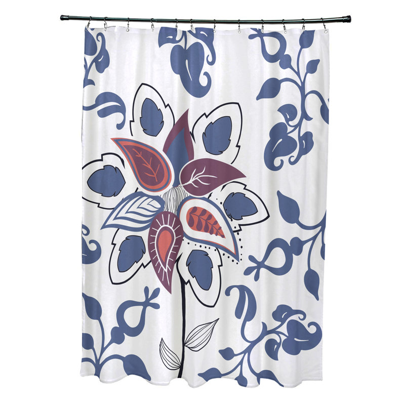 Rideau de douche simple à motif floral et motif cachemire Gordonsville, Bleu
