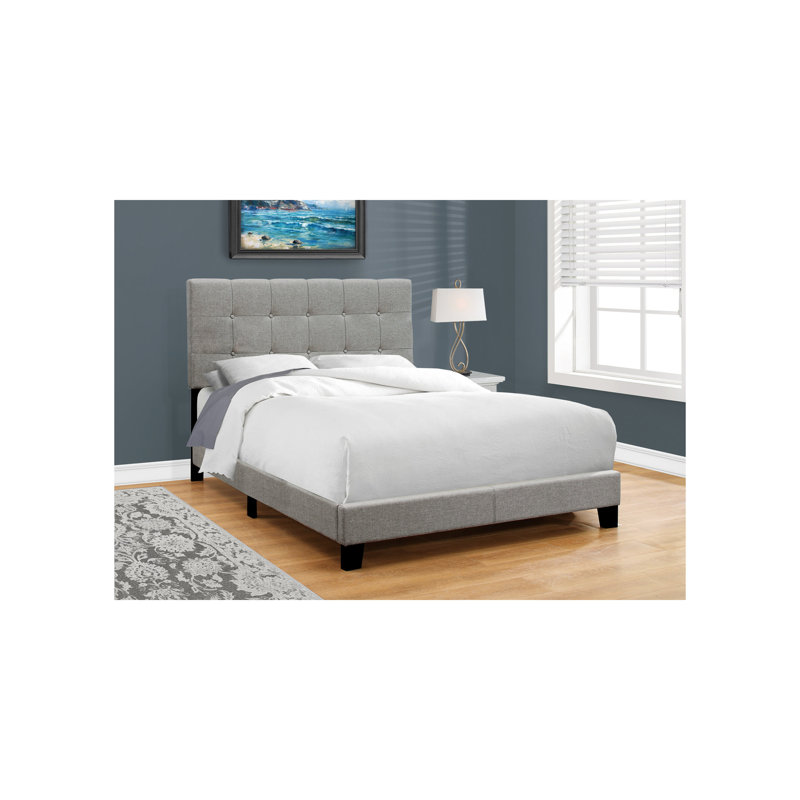 Transitional Upholstered Bed Frame Only for Youth/Teens - Linen Look, Grey, Full