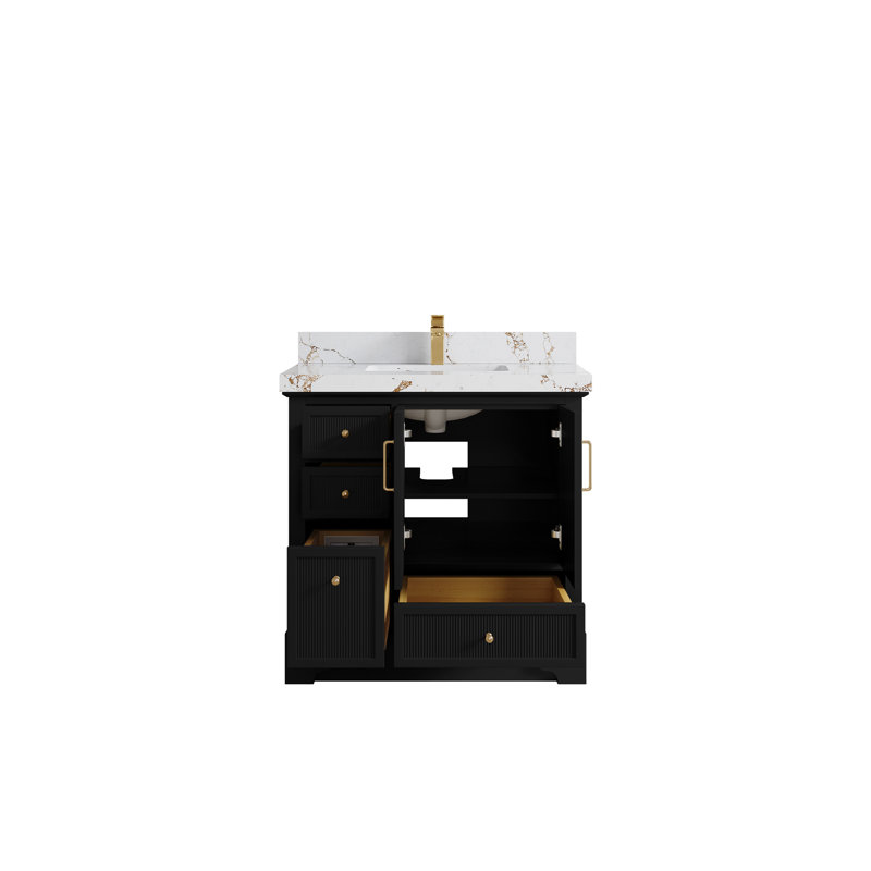 Meuble-lavabo simple 36 po avec plateau Alys, Brun Viola