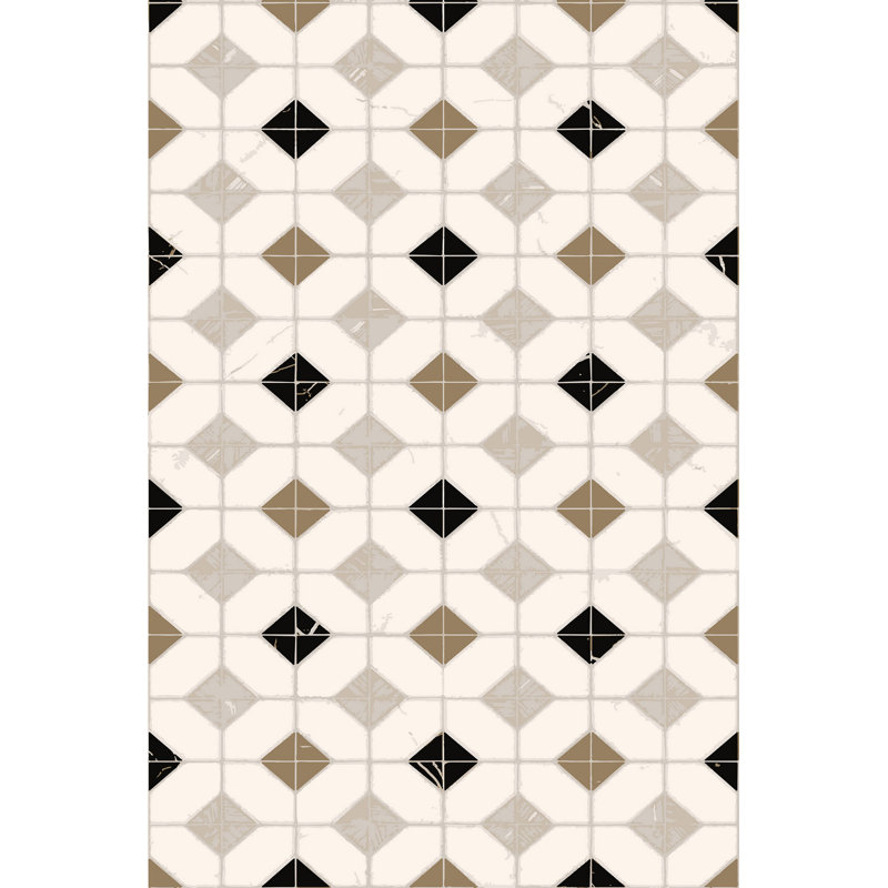 Tapis géométrique en polyester tissé à la machine en gris / noir / crème, Rectangle 1 pi 8 po x 2 pi 7 po