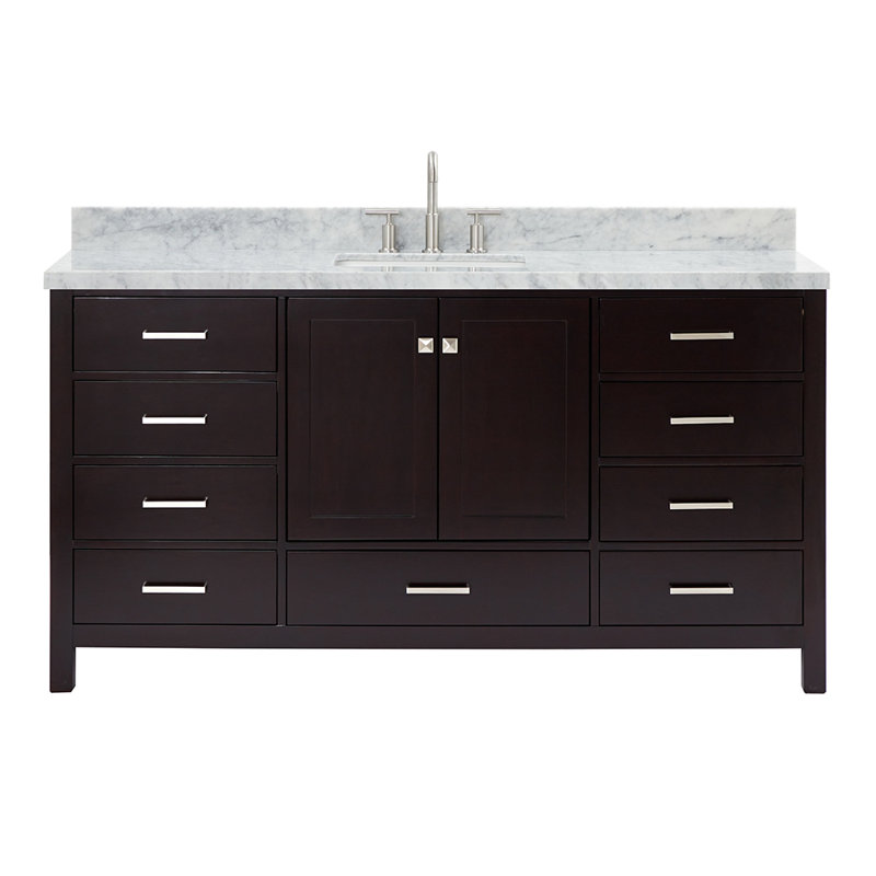 Meuble-lavabo sur pied simple 67 po avec plateau en marbre Cambridge, Rectangular, Espresso