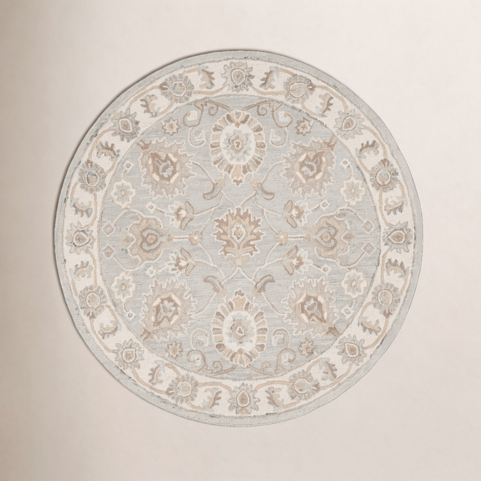 Desmondia Aqua Ivory Hand-Woven Wool Rug, Round 8'