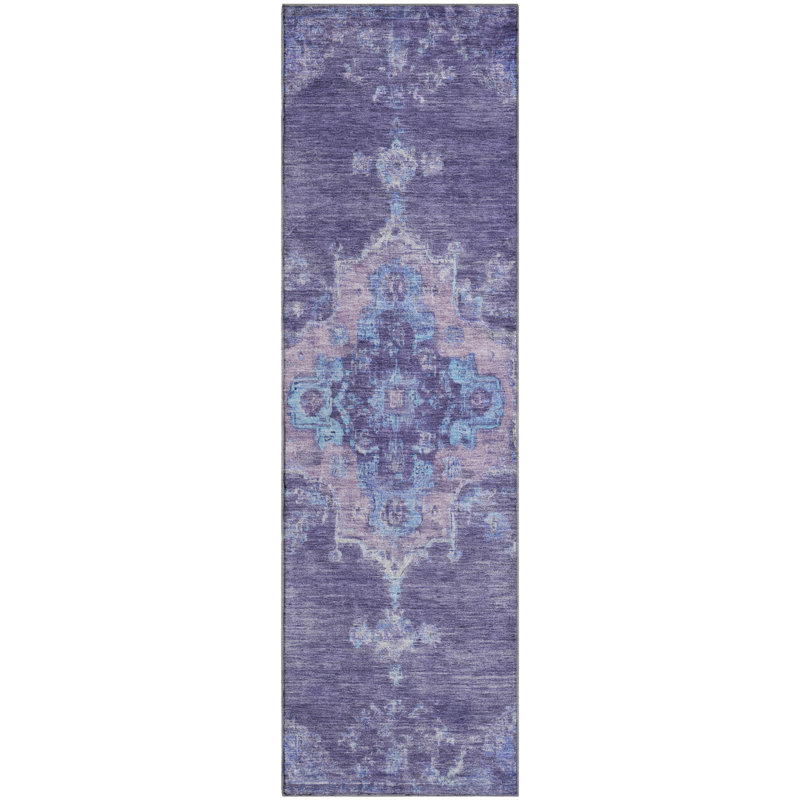 Premium Machine Washable Mayfield AMF2321 Global Rug, 2'3" x 7'6" Runner, Purple