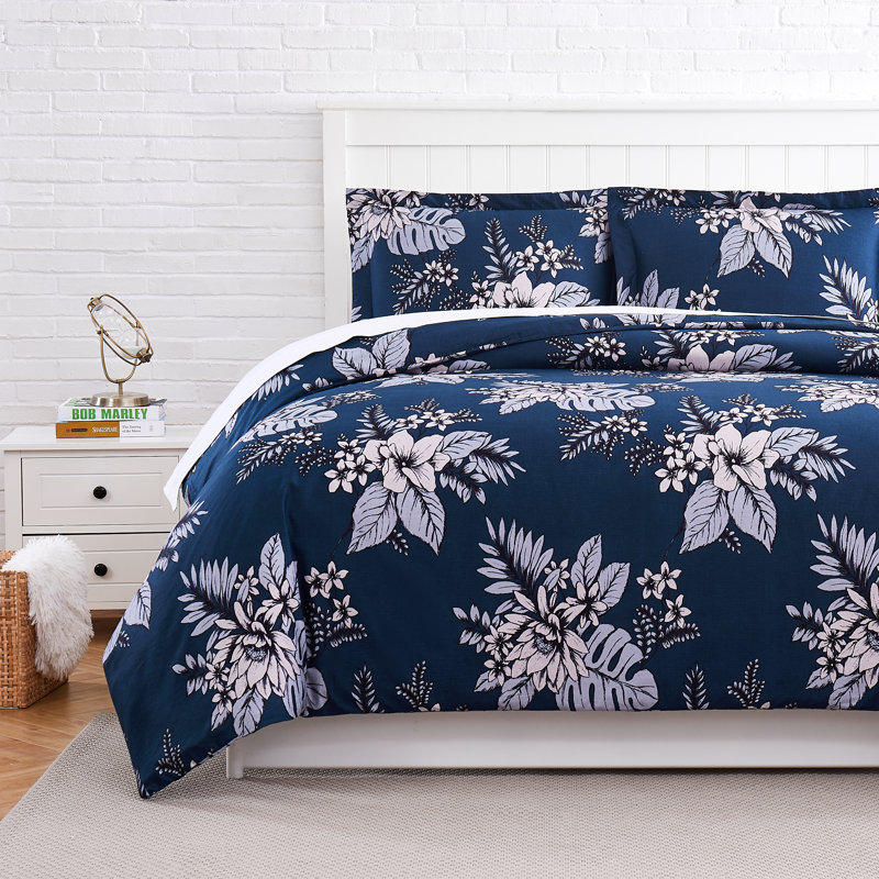 Southshore Fine Linens Flora Collection 300 Thread-Count 100% Cotton Duvet Cover Set, Blue, King Duvet Cover + 2 Shams