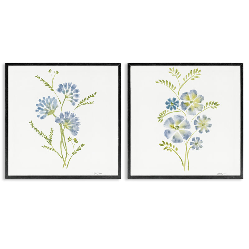 Ensemble de 2 giclées encadrées de bleuet et de pervenche, par 77, Giclée encadrée noir minuit, H 24 po x l 48 po