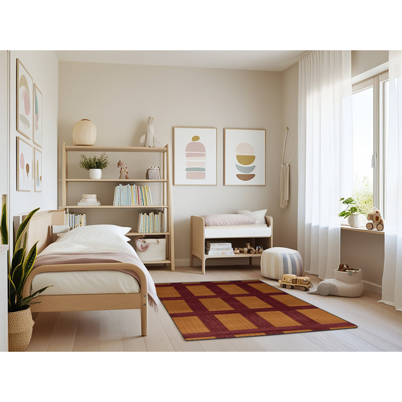 Machine Washable Trellis Red Area Rug