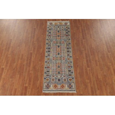 Geometric Khotan Oriental Runner Rug 3x8