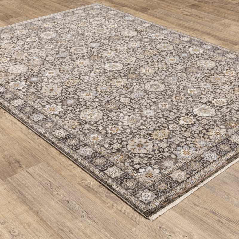 Tapis oriental gris / ivoire Atherine, Rectangulaire 9 pi 10 po x 12 pi 11 po
