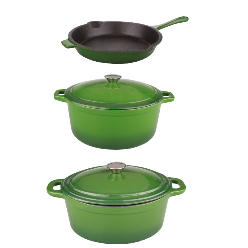 Ensemble de fonte 5 pièces BergHOFF Neo: fours hollandais couverts de 5 pte et 8 pte et poêle à frire de 10 po, Vert