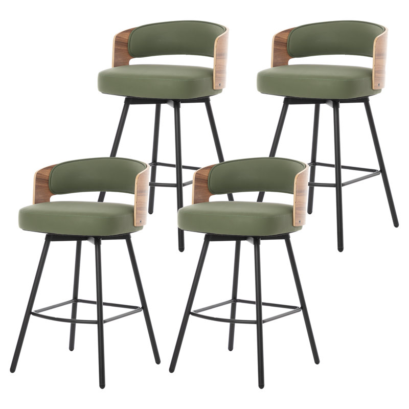 Swivel Upholstered Counter Stool with Metal Frame, Green