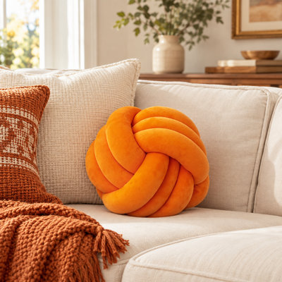Coussin décoratif rond fait main en tissu extensible doux pour le salon