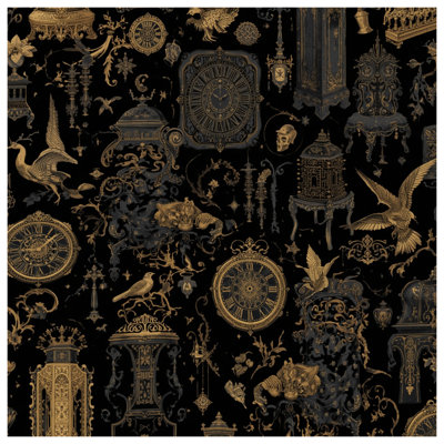 Ornate Clocks Birds Motifs Bath Mat