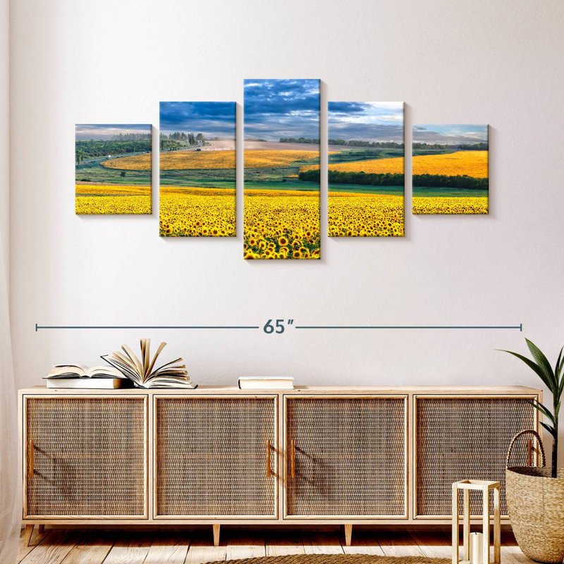 Champ de tournesol au coucher du soleil, H 24 po x l 55 po
