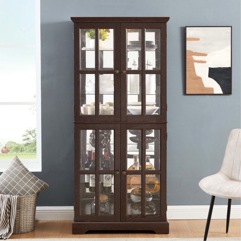 Timeless Display Holder With Adjustable Shelves And Antique Case Cherry Finish