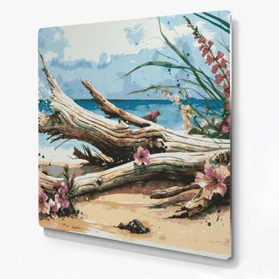 Art mural hawaïen en bois flotté beige