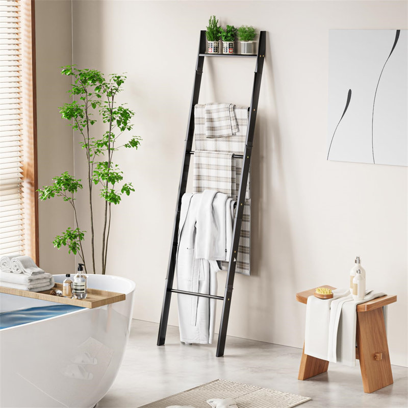 6-Tier Blanket Ladder For Living Room, Blanket Quilt Ladder Rack, Black