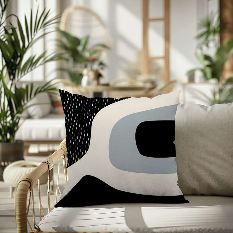 Coussin carré intérieur / extérieur pia, H 19 po x l 19 po, Gris / noir / blanc cassé