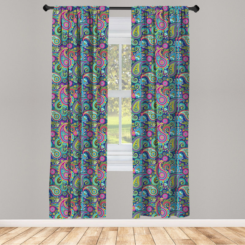Paisley Semi-Sheer Rod Pocket Curtain Panels, 28" x 63", Blue/Pink