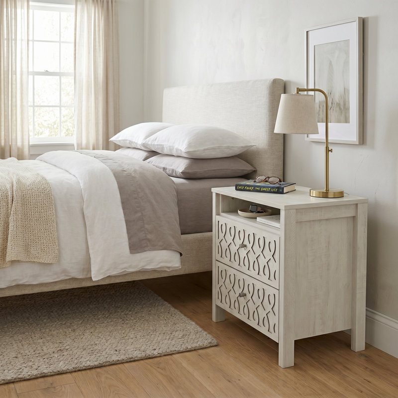 Table de chevet 2 tiroirs Pruitt Allysyn, Gris