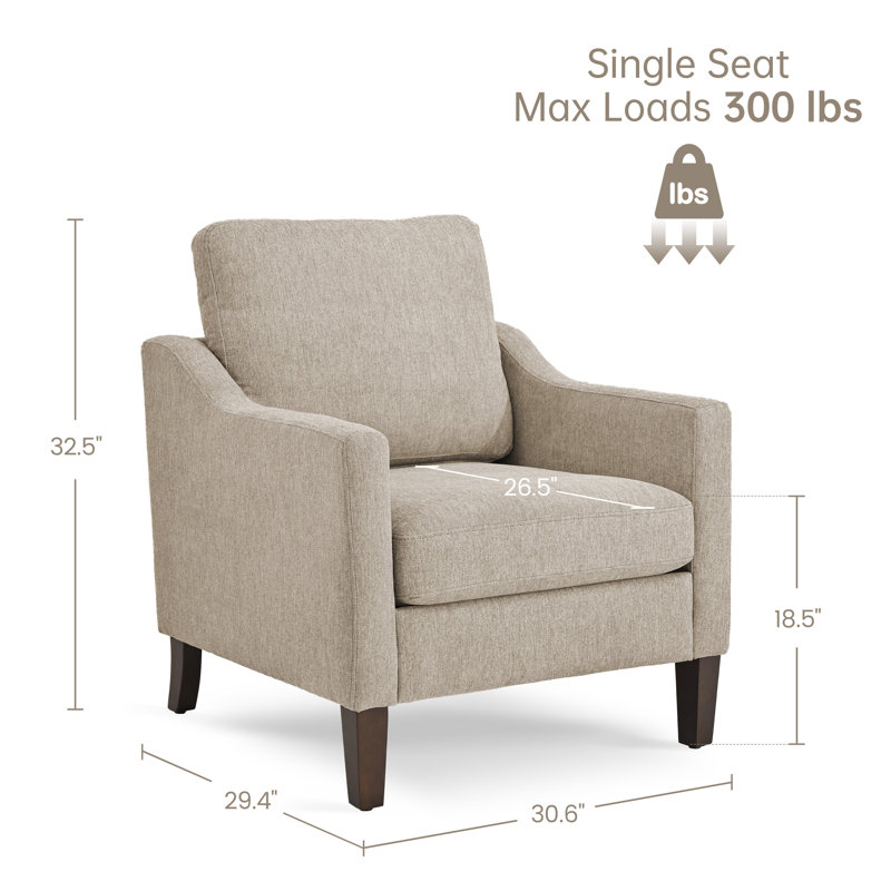 Fauteuil d'appoint rembourré avec pieds en bois massif, Brown, 2