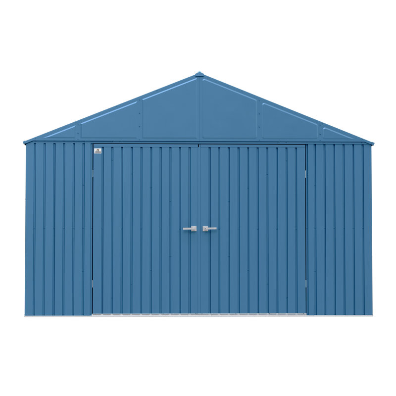 Blue Grey 12x14 Steel Storage Shed with Swing Doors