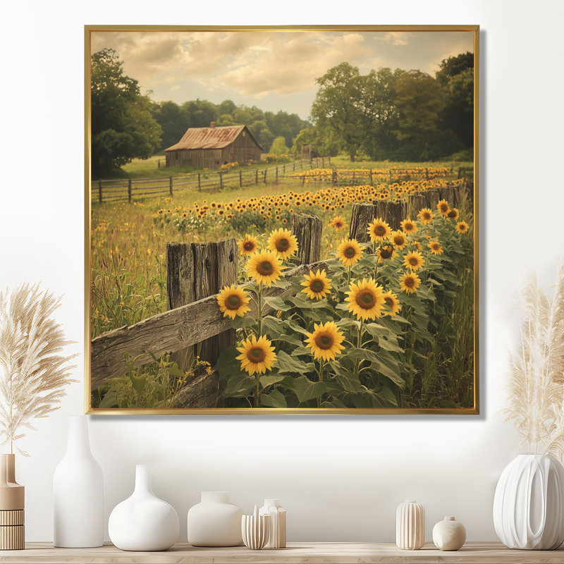 Driton - Art mural floral grand, Impression encadrée flottante, H 16 po x l 16 po, Doré