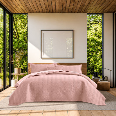 Embossed Linen Coverlet Set – Lightweight Microfiber Summer Bedspread Set with Pillow Shams