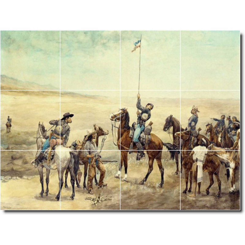 Carreau de céramique décorative 24 po x 18 po 6 po x 6 po, Frederic Remington, peinture de l'Ouest W07340