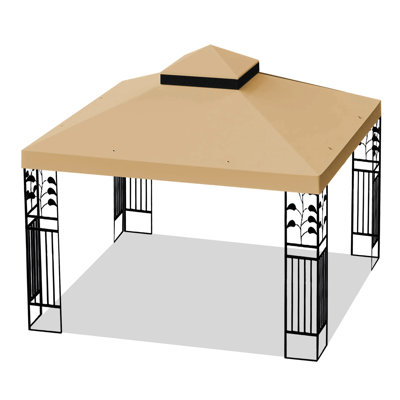 10X10 Ft Outdoor Patio Gazebo Replacement Canopy - Double Tiered Tent Roof Cover Fading Khaki Top Protected Material