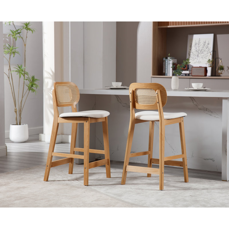 Azarah Solid Wood 25.5'' Counter Stool, Wood, Linen-Beige