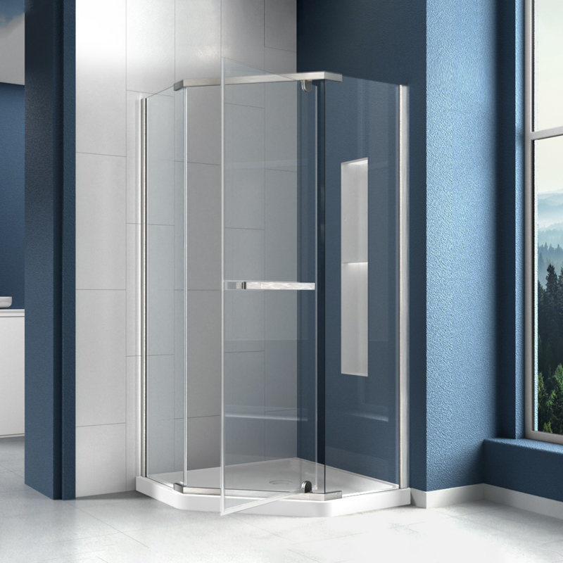 Brushed Nickel 38" x 72" Semi-Frameless Neo-Angle Shower Door