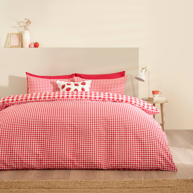 Bamford Gingham Check Reversible Duvet Cover Set, Red, King