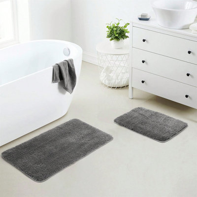 Ensemble de tapis de salle de bain en microfibre grise 17 po x 24 po - Tapis de bain épais et antidérapant, lavable à la machine, pour plancher de salle de bain, baignoire et douche