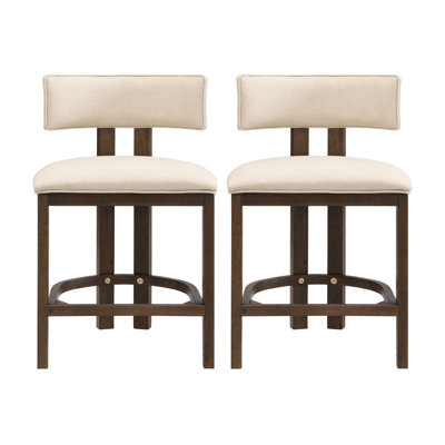 Tabourets de comptoir contemporains en tissu beige, ensemble luxueux de 2 tabourets hauts, sièges en bois massif au fini noyer moderne