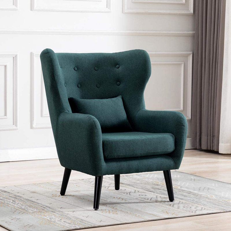 Glennon Upholstered Wingback Chair, Green without Footstool
