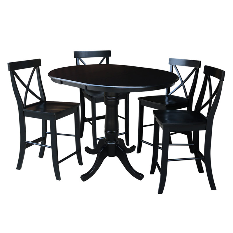 4 - Person Extendable Solid Wood Solid Wood Top Pedestal Dining Set