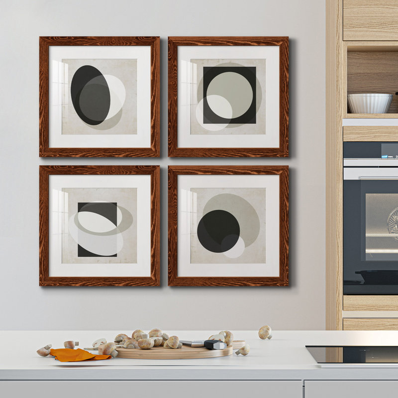 Moderniste Neutre I - ensemble de 4 impressions sur toile encadrées, Toile d'érable encadrée, H 17 po x l 34 po x P 1,5 po