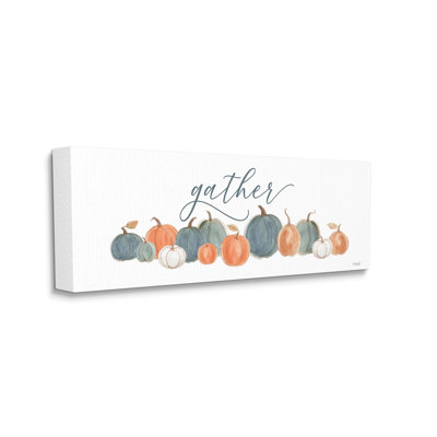 Gather Cursive Script Minimal Autumnal Pumpkins Arrangement Black