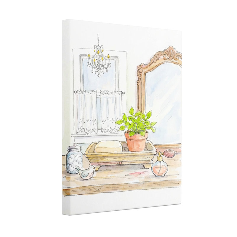 Scène de salle de bain Bath & Laundry avec plantes et miroir