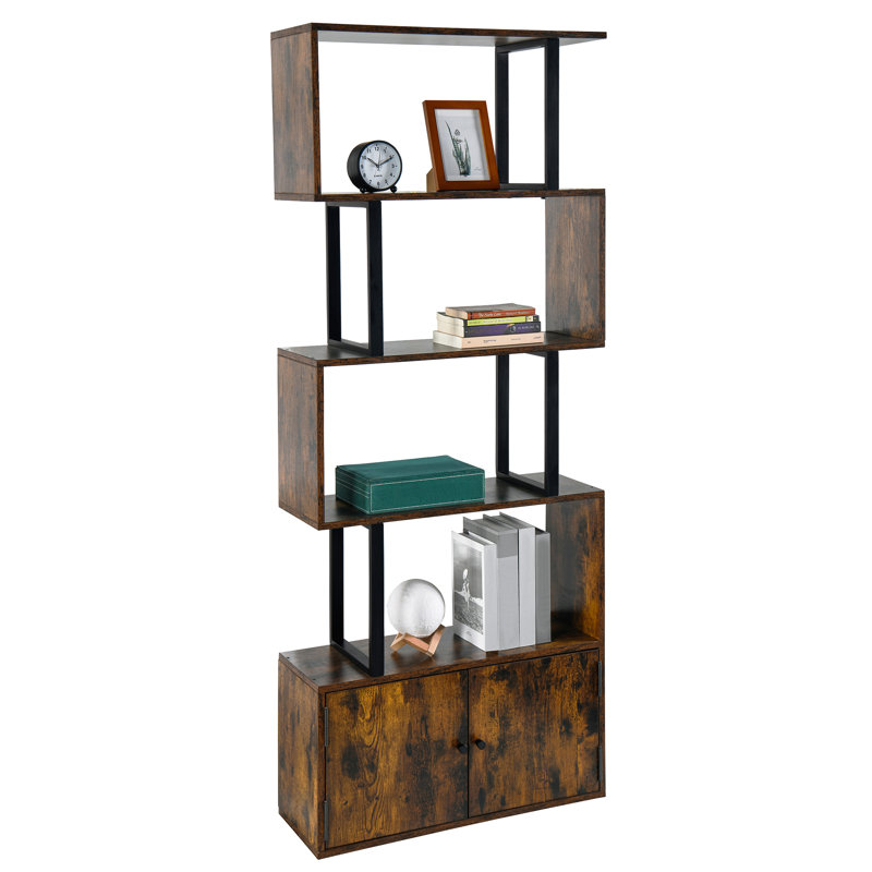 Urbain 174.5 cm H x 70 cm W Iron Geometric Bookcase, Brown/Black