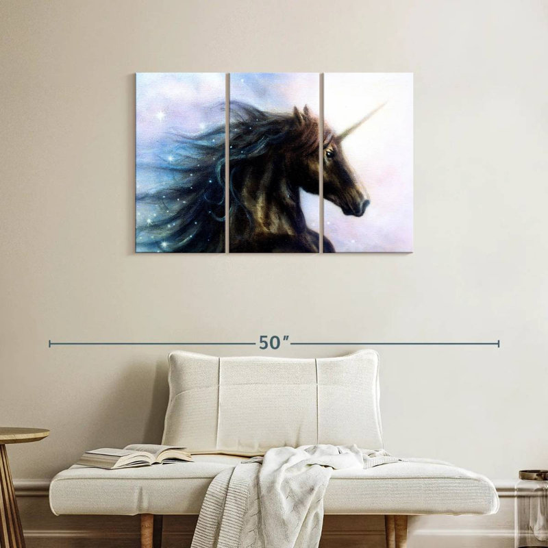 Kelan Black Unicorn, 24" H x 38" W