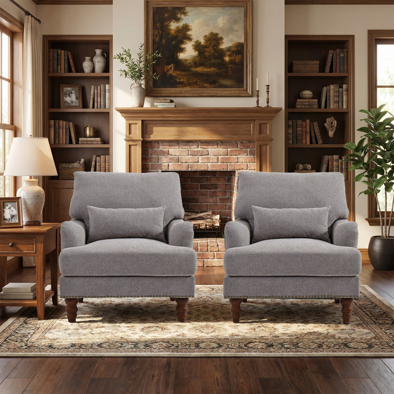 Upholstered Armchair, LIGHT BROWN Chenille
